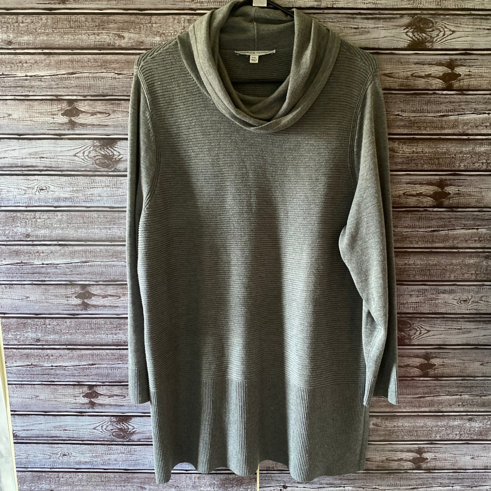Adrienne Vittadini Women's Long-Sleeved Cowl-Neck Sweater Size XXL Gray Ribbed